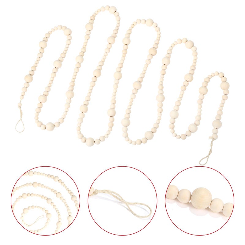 GWHOLE 2Pcs Christmas Wooden Beads Garland 7.2ft Wood Bead Christmas Tree Decor Boho Ornament for Christmas Holiday Party Farmhouse Mantle Decoration - Image 3